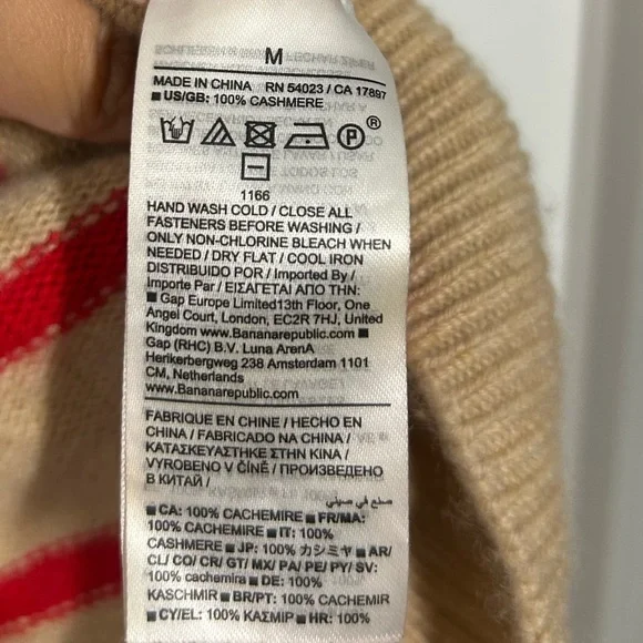 Banana Republic Cream Striped 100% Cashmere Quarter-Zip sweater size Medium chic - Picture 11 of 11